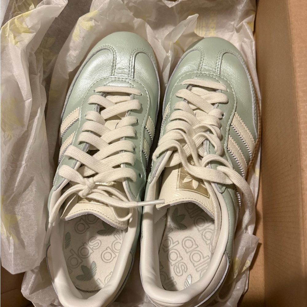 Adidas Pastel Green and White Sneakers